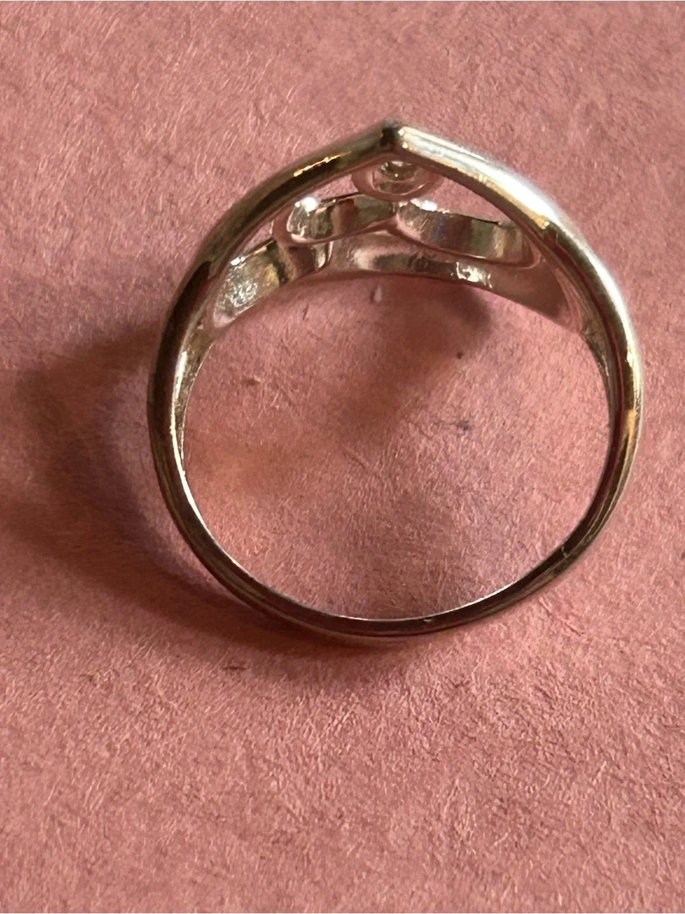 Vintage Sterling Silver Double Heart Ring with Small Cubic Zirconia. Size 6.